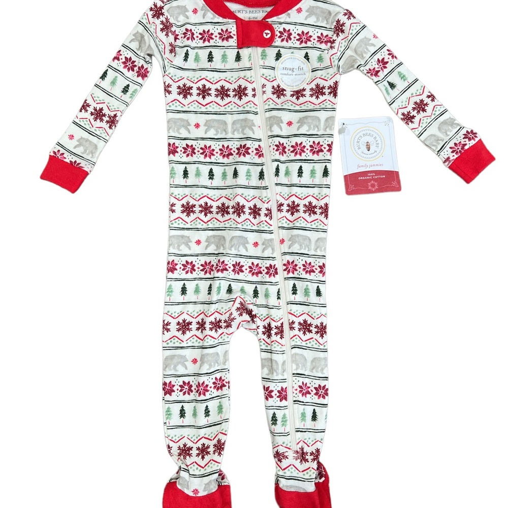 Burt’s Bees Baby onesie winter themed snug fit and gripped bottom 6-9 months